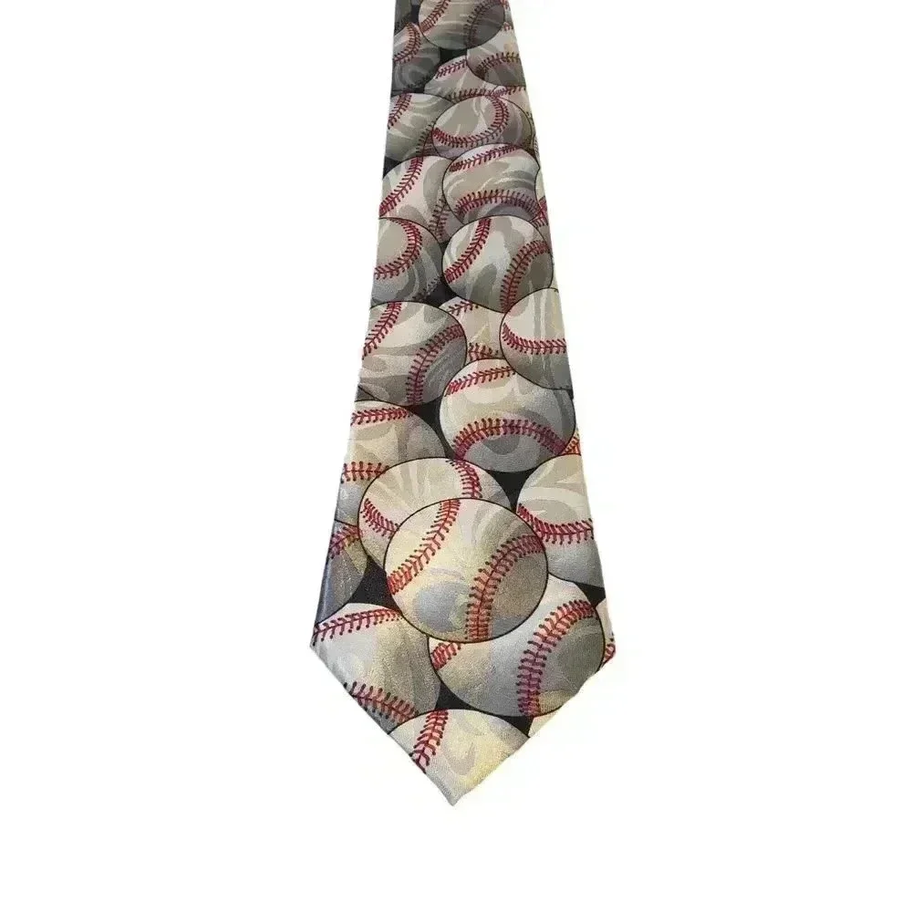 Steven Harris Baseball Necktie Tie Mens‎ Handmade White Red Sports Coach Fun